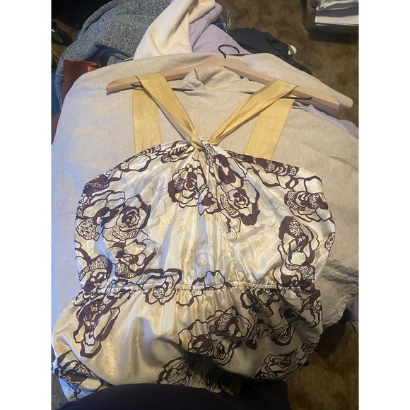 Tea  And Honey Key Hole Floral 100% Silk Dress Size M - Picture 4 of 5